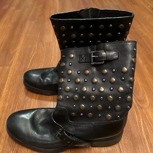Michael Kors Black Studded Moto Boots. Size 8.